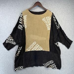 Ramin Top Womens Size One Size Tan Black Oversized Batwing Sleeve Pullover